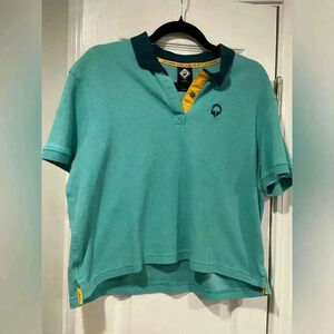 REI x Outdoor Afro Women’s Cropped Short Sleeve Teal Organic Cotton Polo Size M